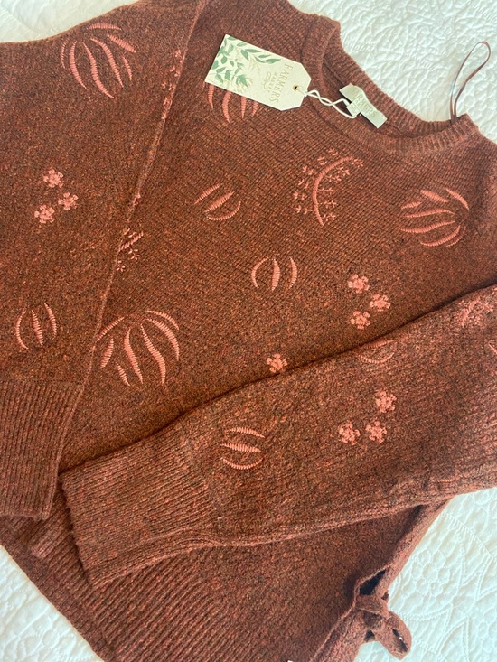 Farmer's Market Embroidered Crewneck Sweater in Rust Brown - Picture 8 of 8